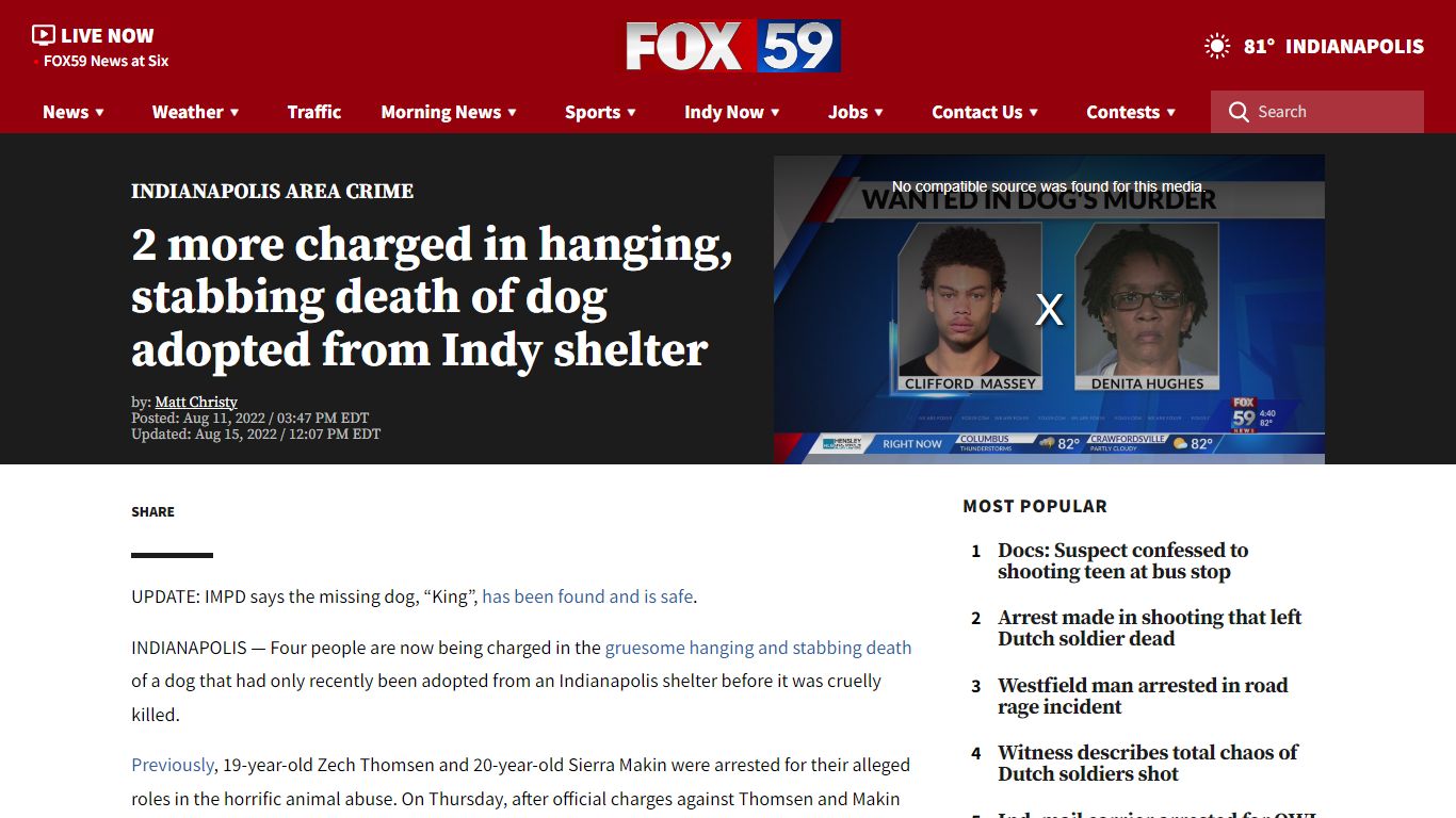 More people charged in hanging death of dog Deron in Indianapolis